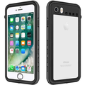 Black waterproof case for iPhone SE by TechPlus, designed for secure protection and durability.
