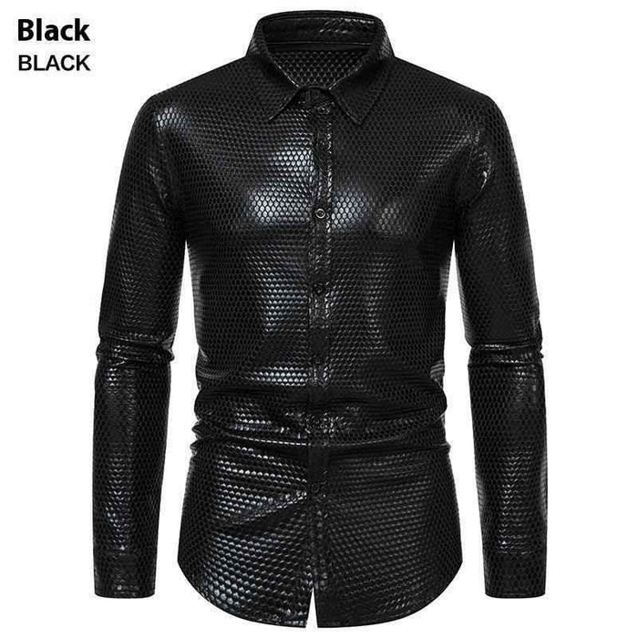 Black Rhombus Bronzed Button-Up Shirt from Stylish 3Sixty5, featuring a classic collar and button front for a modern tops look.