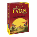 Rectangular maroon game box with gold text and art of a knight on a horse and a village scene under a large yellow sun.