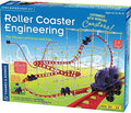 Box for a roller coaster STEM kit with a red track, white grid structure, and purple cars on a bright blue background.