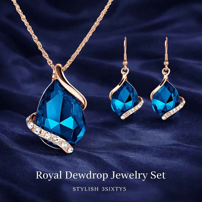 Stylish 3Sixty5 Royal Dewdrop jewelry set with matching necklace and earrings, featuring elegant white gemstones.