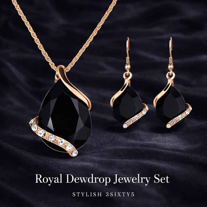 Stylish 3Sixty5 Royal Dewdrop jewelry set featuring white earrings and necklace with elegant design, perfect for special occasions.