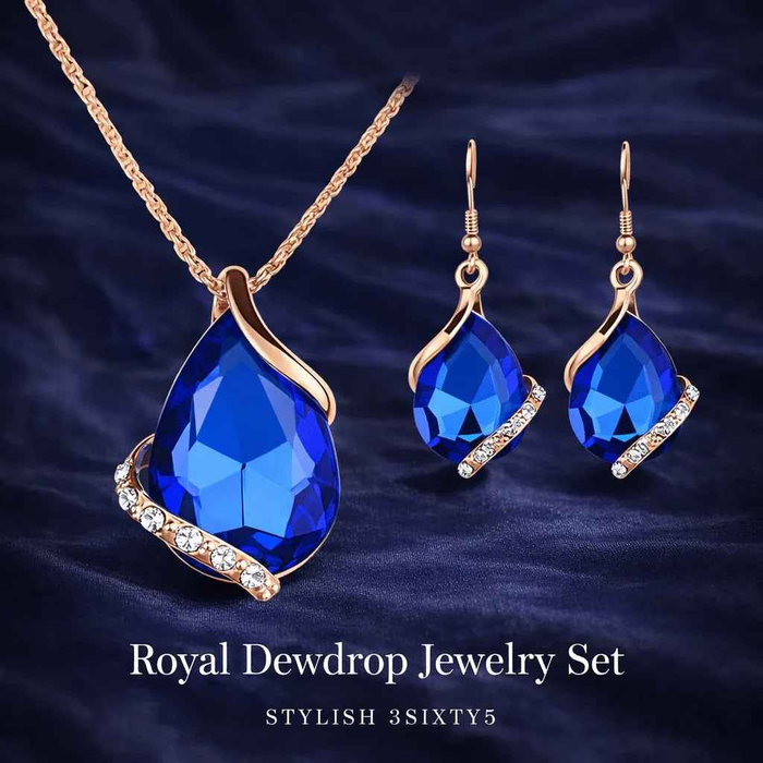 Stylish 3Sixty5 Royal Dewdrop jewelry set featuring elegant white necklace and earrings, perfect for special occasions.