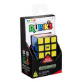 Rubik's 3x3 Cube in black retail packaging featuring a built-in digital stopwatch in the center yellow square.