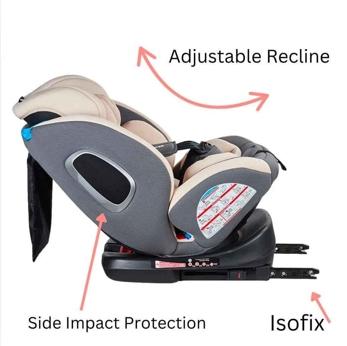Baby Way NZ SafeHalo 360 rotating convertible car seat with ISOFIX in khaki, designed for babies and toddlers.