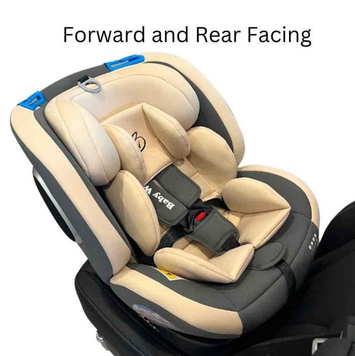 Baby Way NZ SafeHalo 360 rotating convertible car seat in khaki with ISOFIX for all ages, suitable for babies and toddlers.