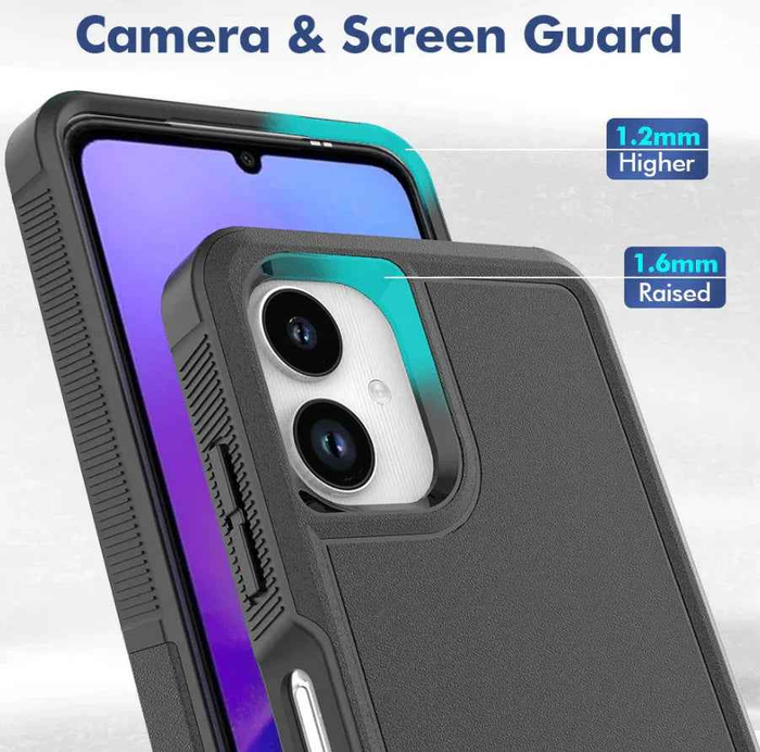 Black Samsung Galaxy A06 4G dual layer armor hard case by techplus, providing durable protection for mobile phones.
