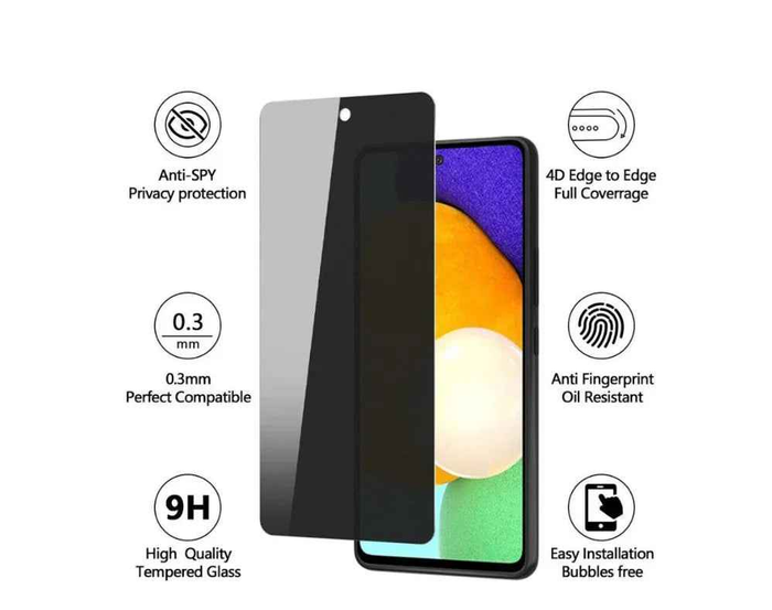 Samsung Galaxy A06 glass privacy screen protector by TechPlus showing a clear front with privacy filter applied
