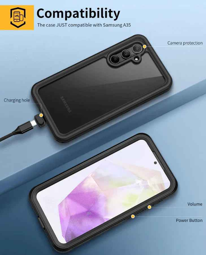 Techplus Samsung Galaxy A35 5G waterproof phone case in red pepper color with full protection and rugged design.