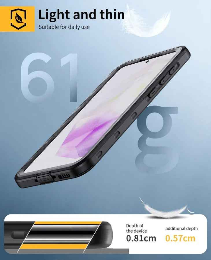 Techplus Samsung Galaxy A35 5G waterproof case in red pepper color, offering full protection for mobile phone.
