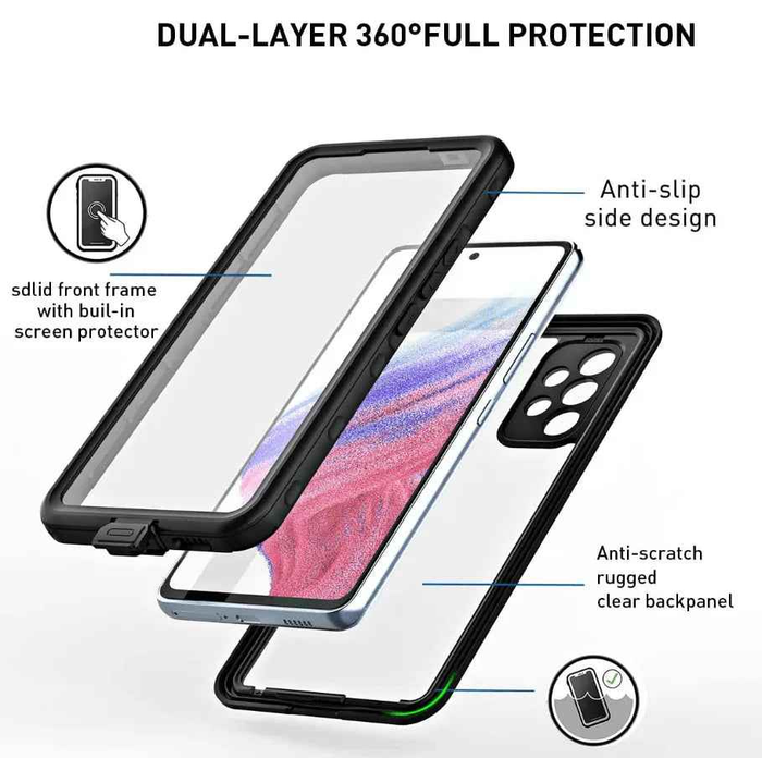 Techplus Samsung Galaxy A53 5G waterproof mobile phone case in red pepper color with full protection and durable design.
