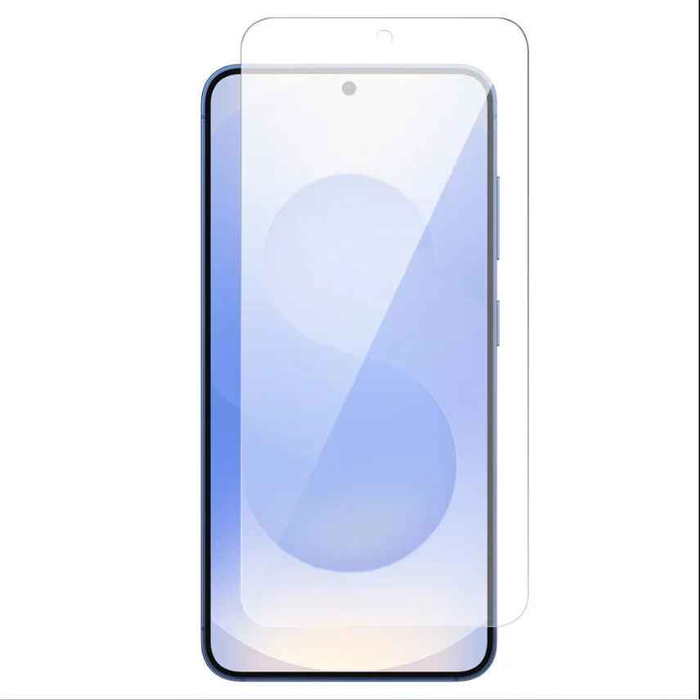 Clear tempered glass screen protector for Samsung Galaxy S22 Plus by TechPlus, showing a close-up of the protective layer on the phone screen.