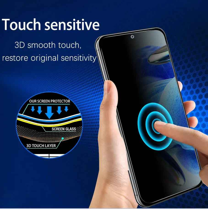 Samsung Galaxy S23 Plus glass privacy screen protector by TechPlus, showing a clear protective layer on the phone screen