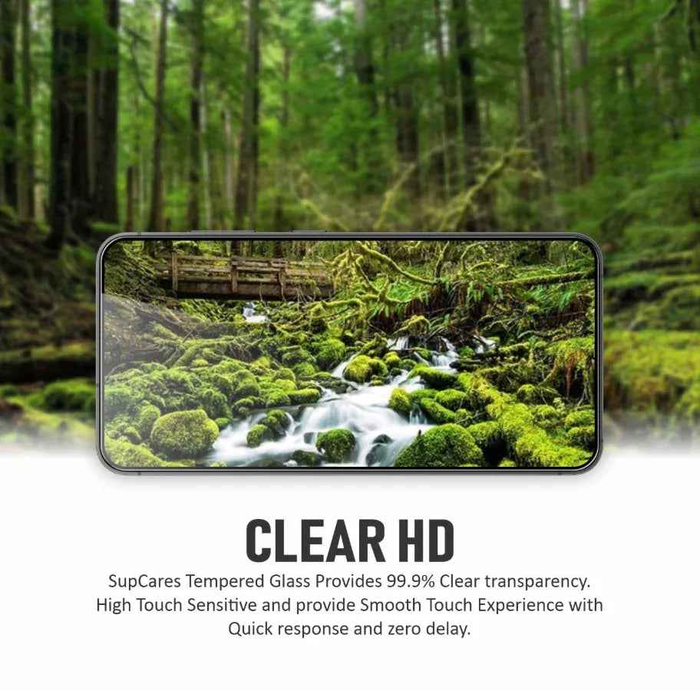 Samsung Galaxy S24 Plus clear tempered glass screen protector by TechPlus, with 9H hardness for screen durability.