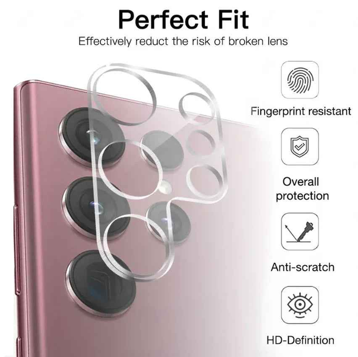 Samsung Galaxy S24 Ultra rear back camera glass replacement lens cover by TechPlus, showing a clear, durable camera lens cover.