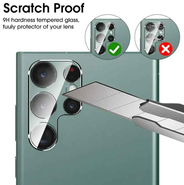 Techplus Samsung Galaxy S24 Ultra rear back camera glass replacement lens cover showing the new clear camera lens cover for rear camera protection.