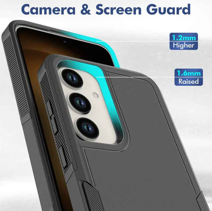 Samsung Galaxy S26 dual-layer armor hard case by TechPlus, showing a sturdy protective mobile phone cover with textured design.