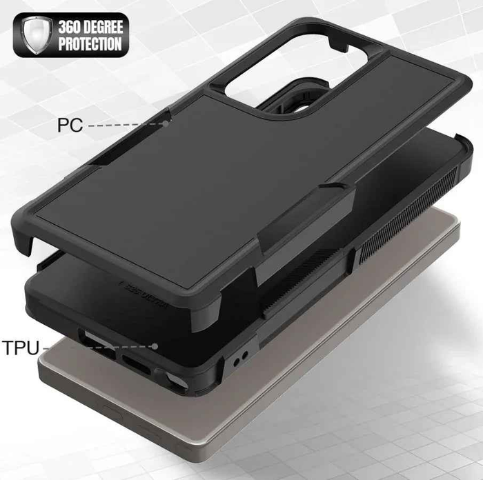 Techplus Samsung Galaxy S26 Ultra dual layer armor hard case protecting the phone with rugged design and durable material.