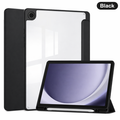 Samsung Galaxy Tab A9 clear acrylic case by techplus, transparent slim shockproof cover shown from front view.