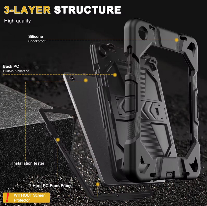 Techplus Samsung Galaxy Tab A9 Rugged Shockproof Case with Kickstand, front view showing durable design and secure grip.