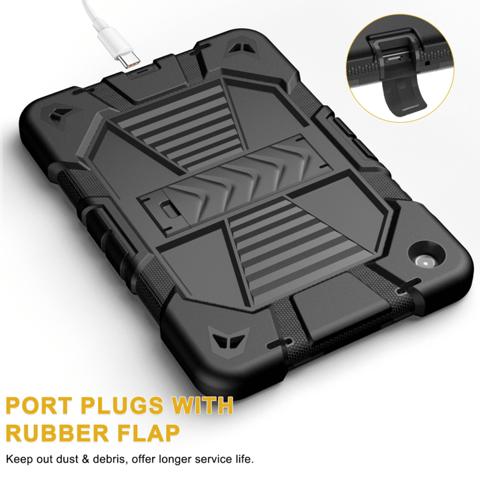 Samsung Galaxy Tab A9 rugged shockproof case with kickstand by TechPlus, showing the front view with protective design and stand feature.