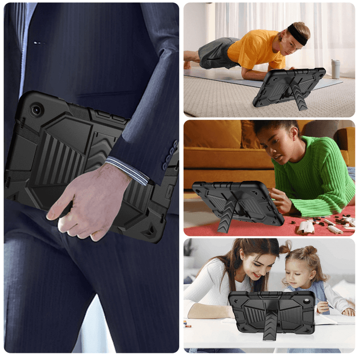 Techplus Samsung Galaxy Tab A9 Rugged Shockproof Case with Kickstand, front view showing durable protection and built-in stand.