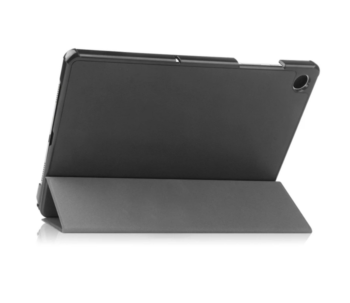 Black Samsung Galaxy Tab A9+ Tri-Fold protective case with shockproof cover and built-in stand for the Samsung Galaxy Tab A11 Plus.