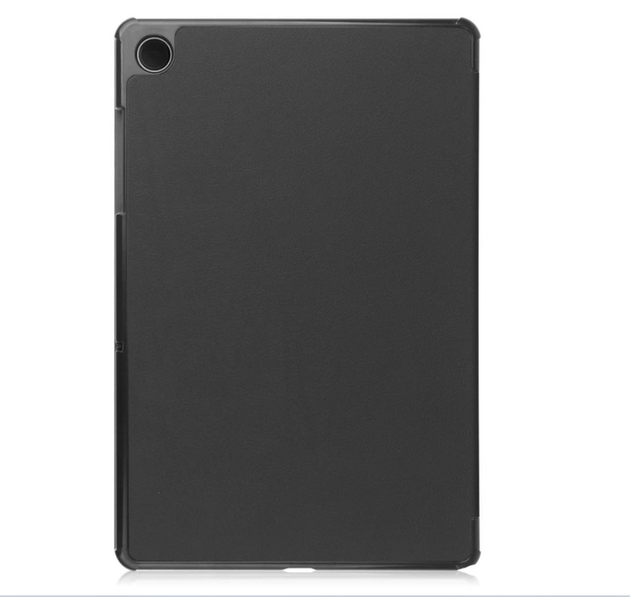 Samsung Galaxy Tab A9+ tri-fold protective case with slim stand cover and shockproof design, shown from side view.