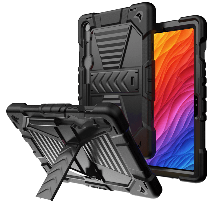 Samsung Galaxy Tab S8 rugged shockproof case with kickstand by techplus, showing the front view and protective design features.
