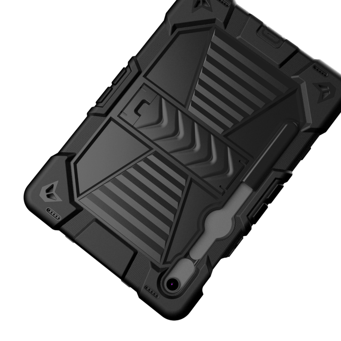 Samsung Galaxy Tab S8 rugged shockproof case with kickstand by TechPlus, showing front view with textured protective design.