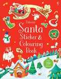 Bright red children's book cover featuring Santa in a sleigh, a snowman, and a winter house scene in a snowy landscape.