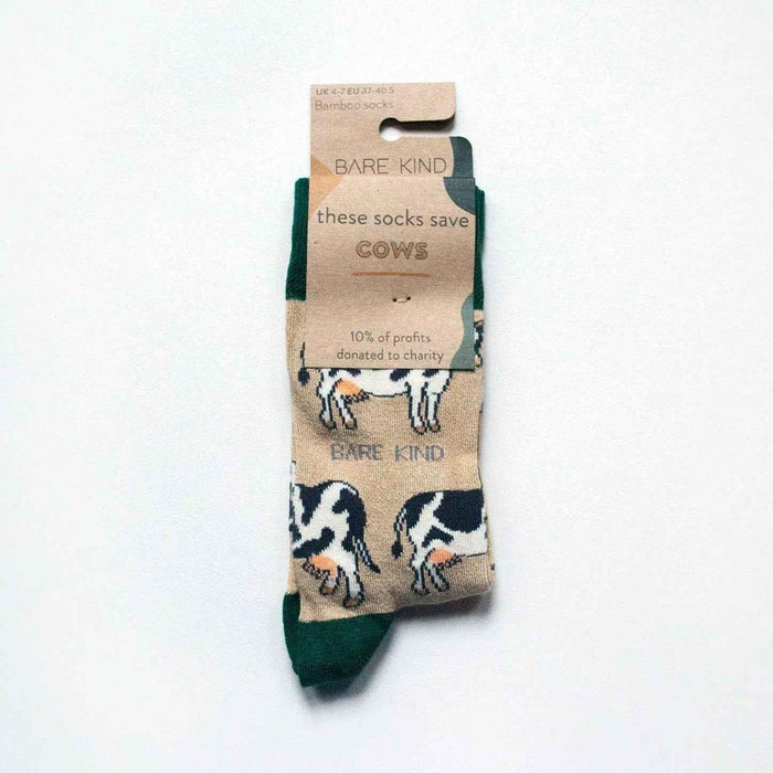 Barekind NZ Save the Cows bamboo socks for adults, featuring eco-friendly design with cow-themed patterns.