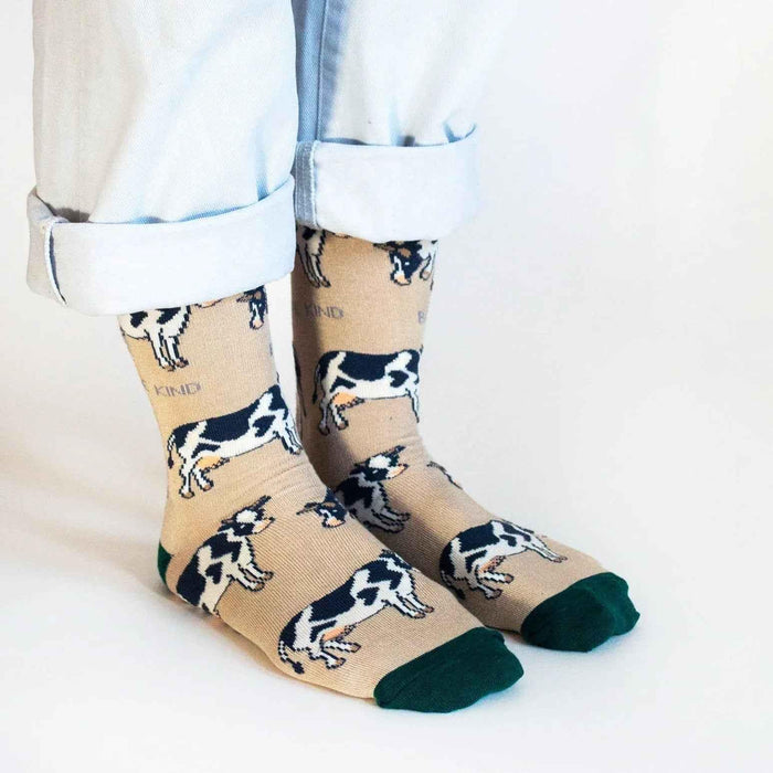 Barekind NZ Save the Cows Bamboo Socks for adults, featuring eco-friendly bamboo material and cow-themed design.