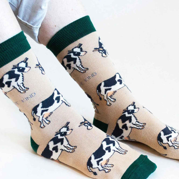 Barekind NZ Save the Cows bamboo socks for adults, featuring eco-friendly design and cow-themed patterns.
