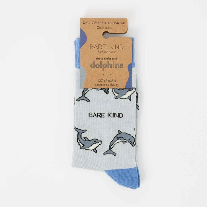 Barekind NZ bamboo socks featuring dolphin design, adult size 4-7, eco-friendly and comfortable for everyday wear.