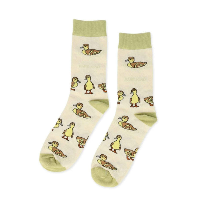 Barekind NZ bamboo socks featuring a Save the Ducklings design, suitable for adult UK sizes 4-7, made from sustainable bamboo fabric.