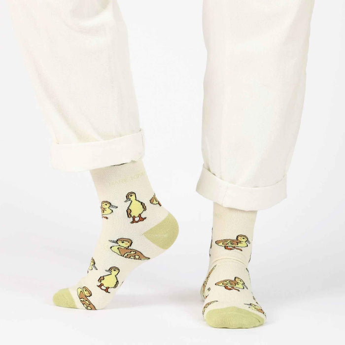 Barekind NZ bamboo socks featuring Save the Ducklings design, adult size 4-7, comfortable and eco-friendly sock wear.