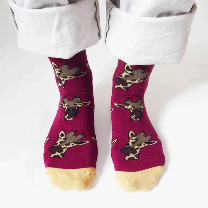Barekind NZ bamboo socks featuring giraffe print, designed for adults size 4-7, made with eco-friendly bamboo material.
