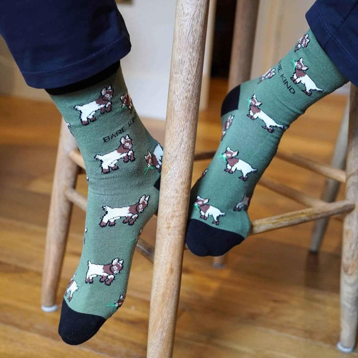 Barekind NZ Save the Goats bamboo socks for adults, featuring eco-friendly soft bamboo fabric and playful goat design.