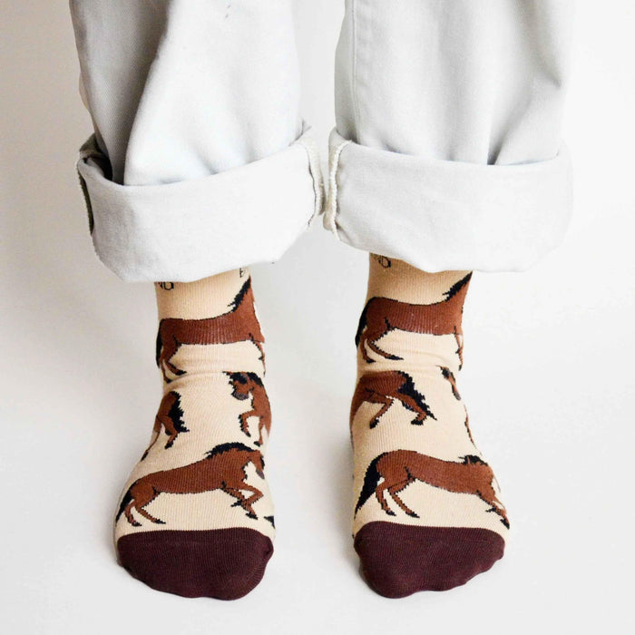 Barekind NZ Save the Horses bamboo socks for adults, featuring colorful horse designs, made from soft bamboo fabric.