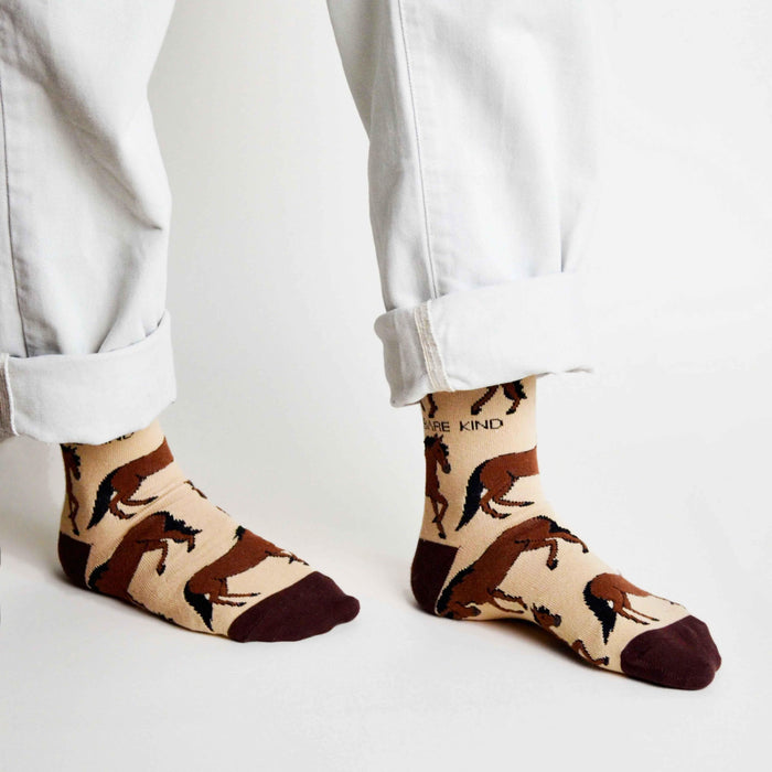 Barekind NZ Save the Horses bamboo socks for adults, featuring a colorful horse design on comfortable, eco-friendly bamboo fabric.