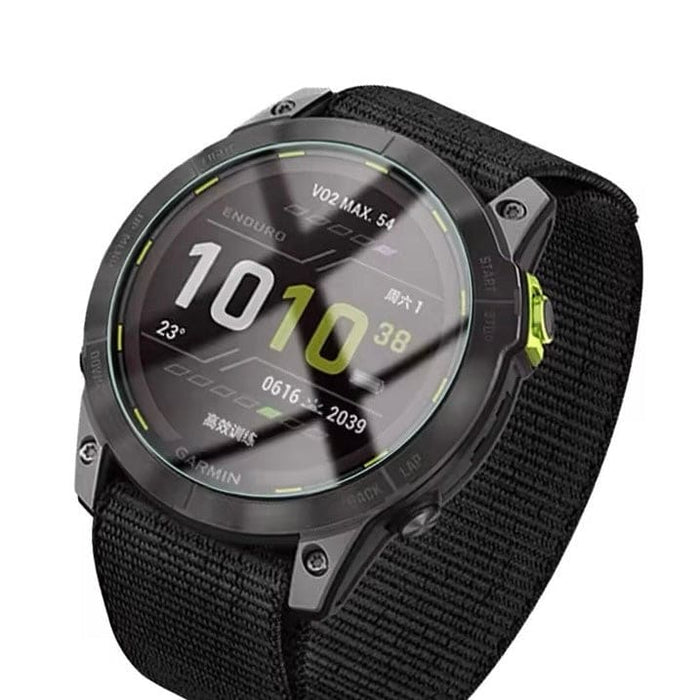 Pair of black Garmin Enduro 2 watch screen protectors, protective film for smartwatch displays in a pack of two.