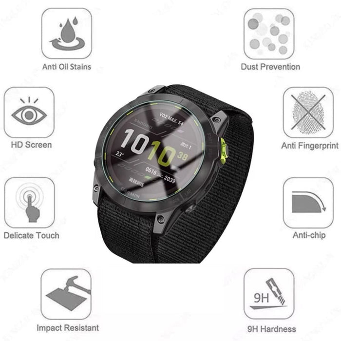 Pair of Garmin Enduro 2 screen protectors for smartwatch, providing durable protection for the watch display.