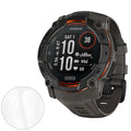 Pair of Garmin Instinct 3 45mm watch screen protectors by That Watch Shop, clear protective films for smartwatch screens.