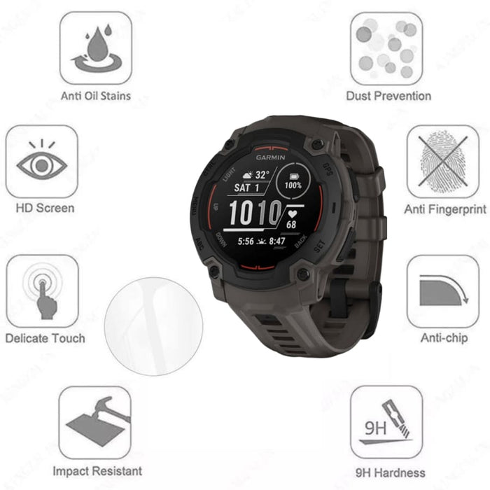 Two black Garmin Instinct E 40mm watch screen protectors in rugged design, for enhanced durability and scratch resistance.