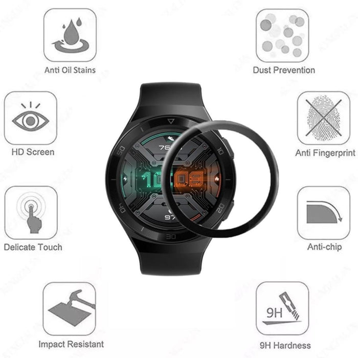 Pair of Huawei GT 2e Active watch screen protectors, clear protective covers for smartwatch screens, in a pack of two.