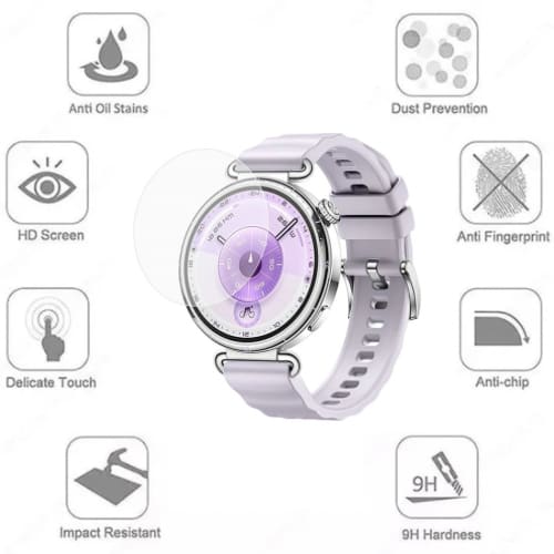 Pair of Huawei GT6 41mm watch screen protectors by That Watch Shop, showing clear, protective film on smartwatch display.