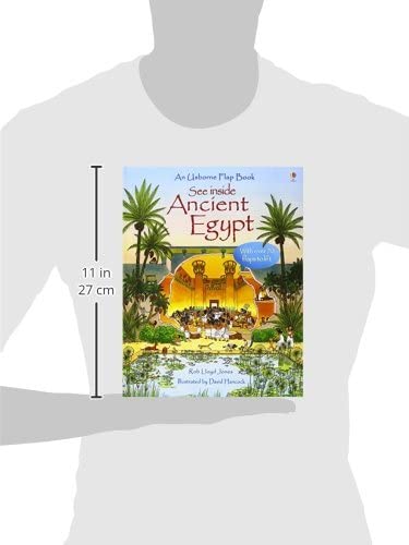 Cover of a flap book with a vibrant illustration of an ancient Egyptian temple, palm trees, and a lotus pond.