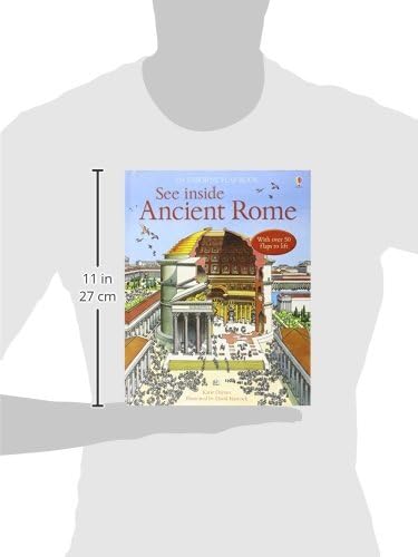 11-inch children's book with a Roman building cross-section, shown at scale against a person's silhouette.