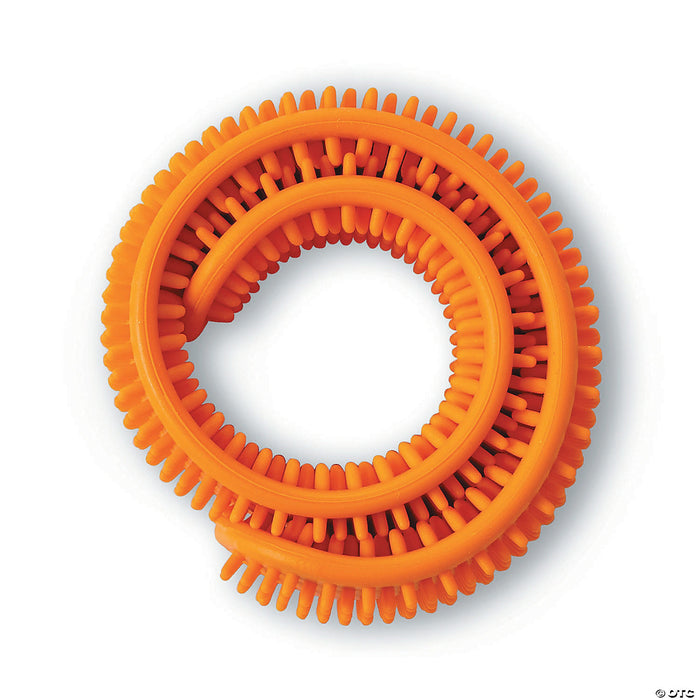 Bright orange flexible sensory band with soft rubbery nubs, coiled into a circle.